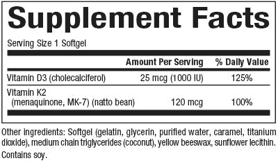 Natural Factors Vitamin D3 & K2 120mcg/1,000IU (60 Softgels)