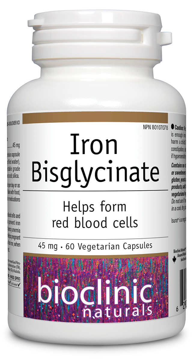 BioClinic Naturals Iron Bisglycinate 45mg (60 Vegetarian Capsules)