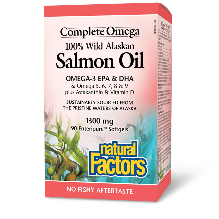 Natural Factors CompleteOmega 100% Wild Alaskan Salmon Oil 1300mg (90 Enteripure Softgels)